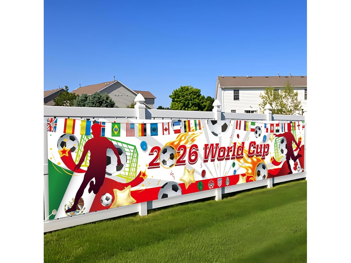 Banner Com Mapa-múndi Da Copa Do Mundo De Futebol 2026 - 300 × 50 Cm, Ideal Para Decoração Festas, Bares E Residências.