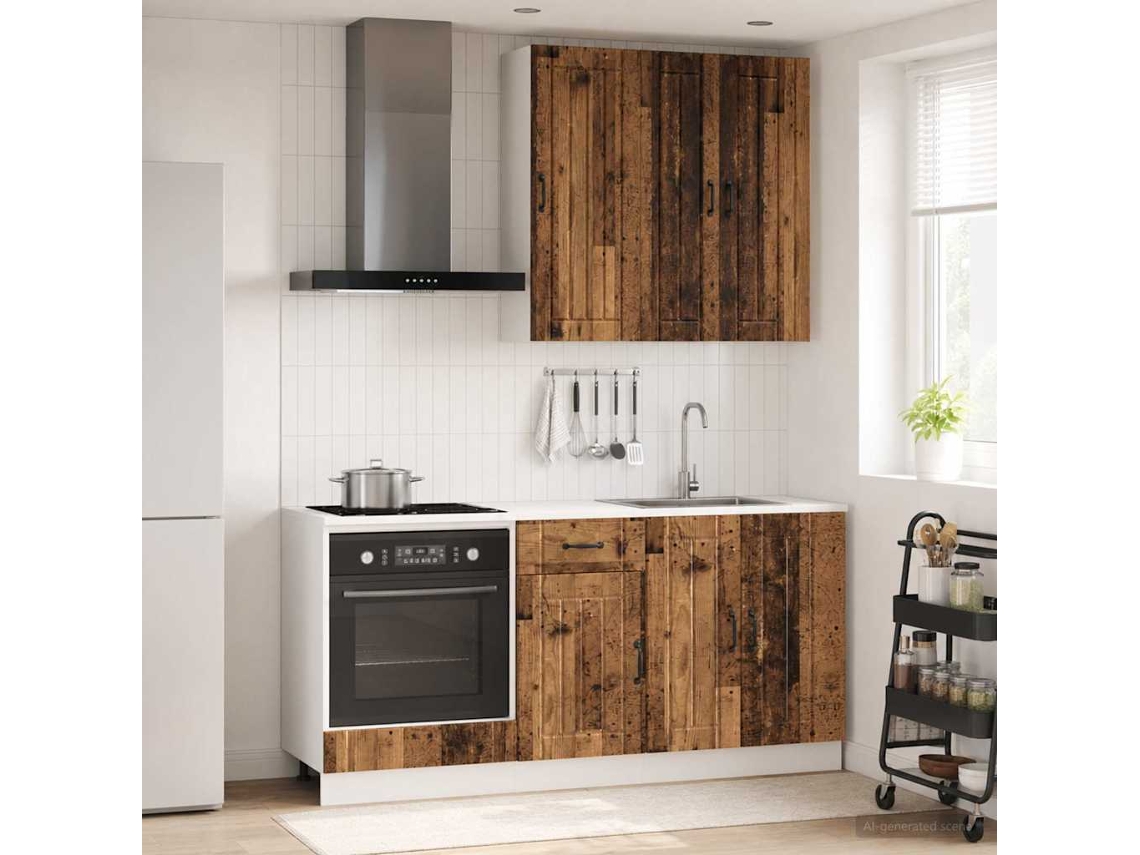 Vidaxl Unidade De Cozinha Lucca 5 Pcs Madeira Antiga