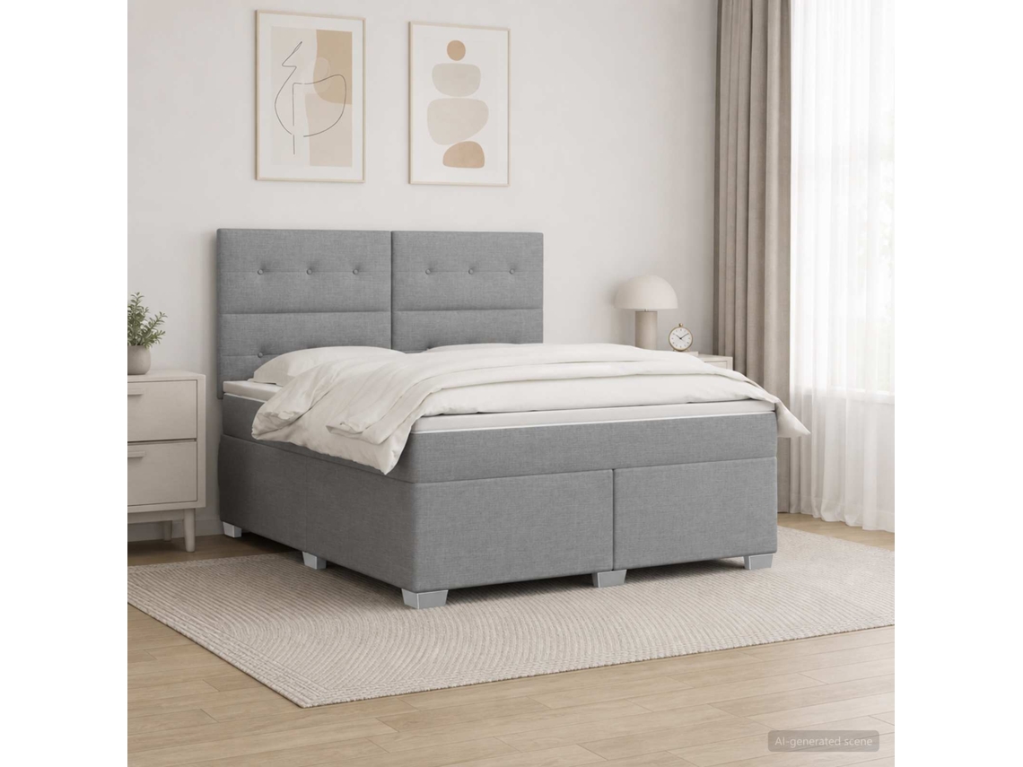 Vidaxl Cama Box Spring Com Colchão Cinzento-claro 160 X 200 Cm Tecido