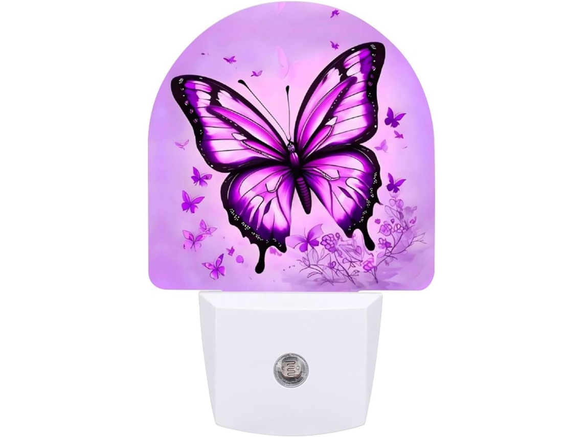 Luminária Noturna em Formato Borboleta Roxa, com Sensor LED, Luz Noturna Suave Branca para Banheiro