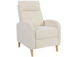 Poltrona Reclinável Manual Estofada S/MARCA (em Linho Sintético, 68x90x106 Cm, Creme, Apoio para os Pés, Bolso Lateral)