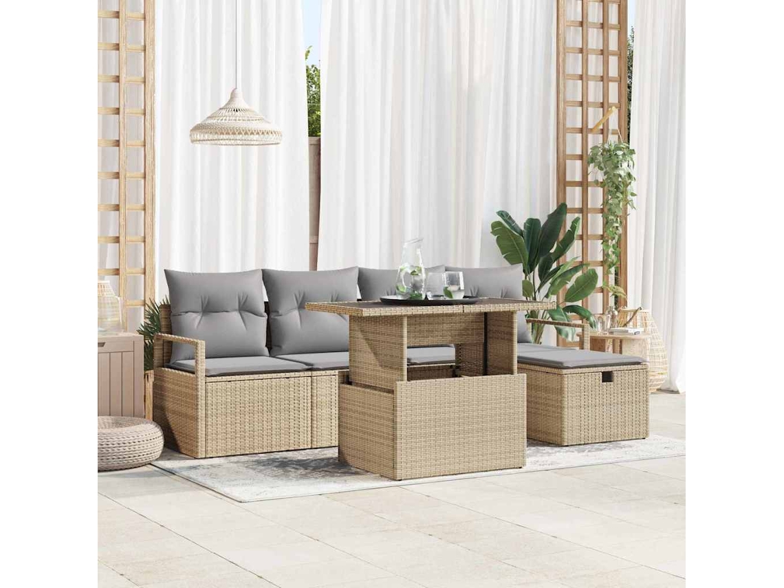 Vidaxl Conjunto De Sofá De Jardim 6 Unid. Bege Vime Pe