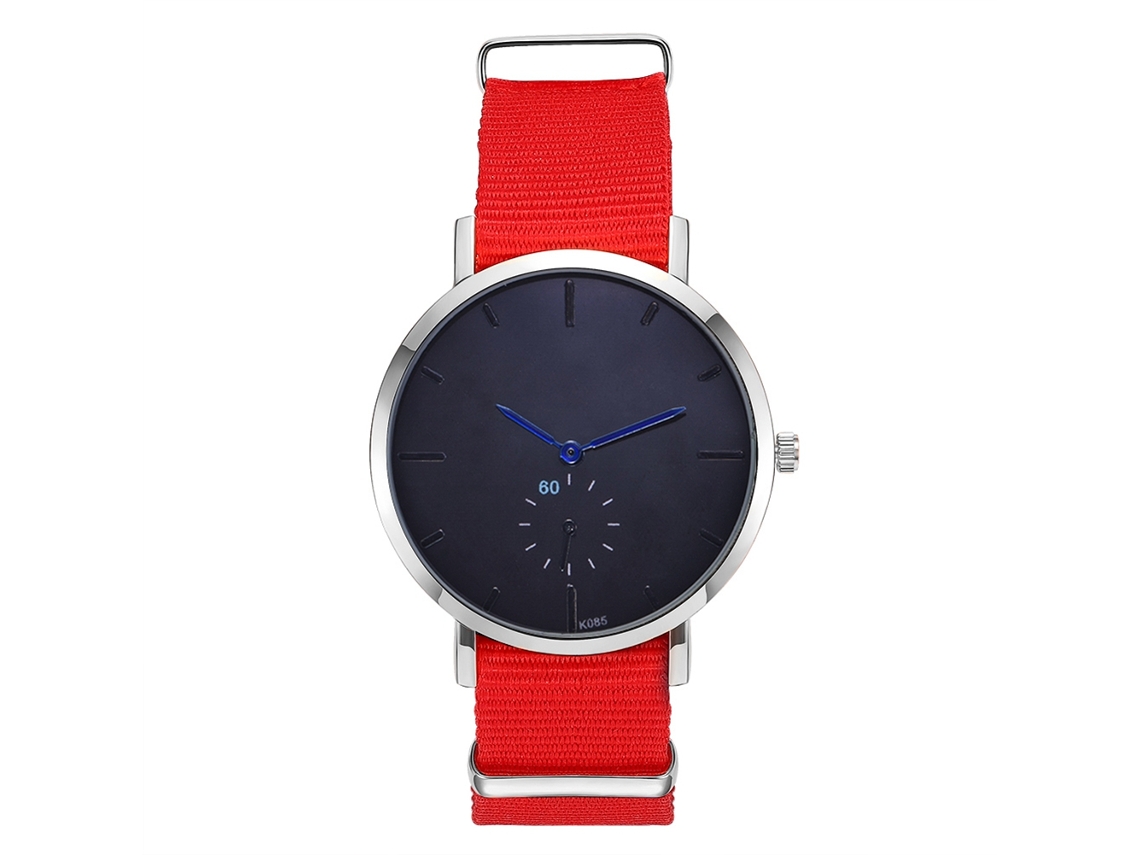Relógio de pulso masculino casual e moderno com mostrador de liga metálica e movimento de quartzo vermelho.