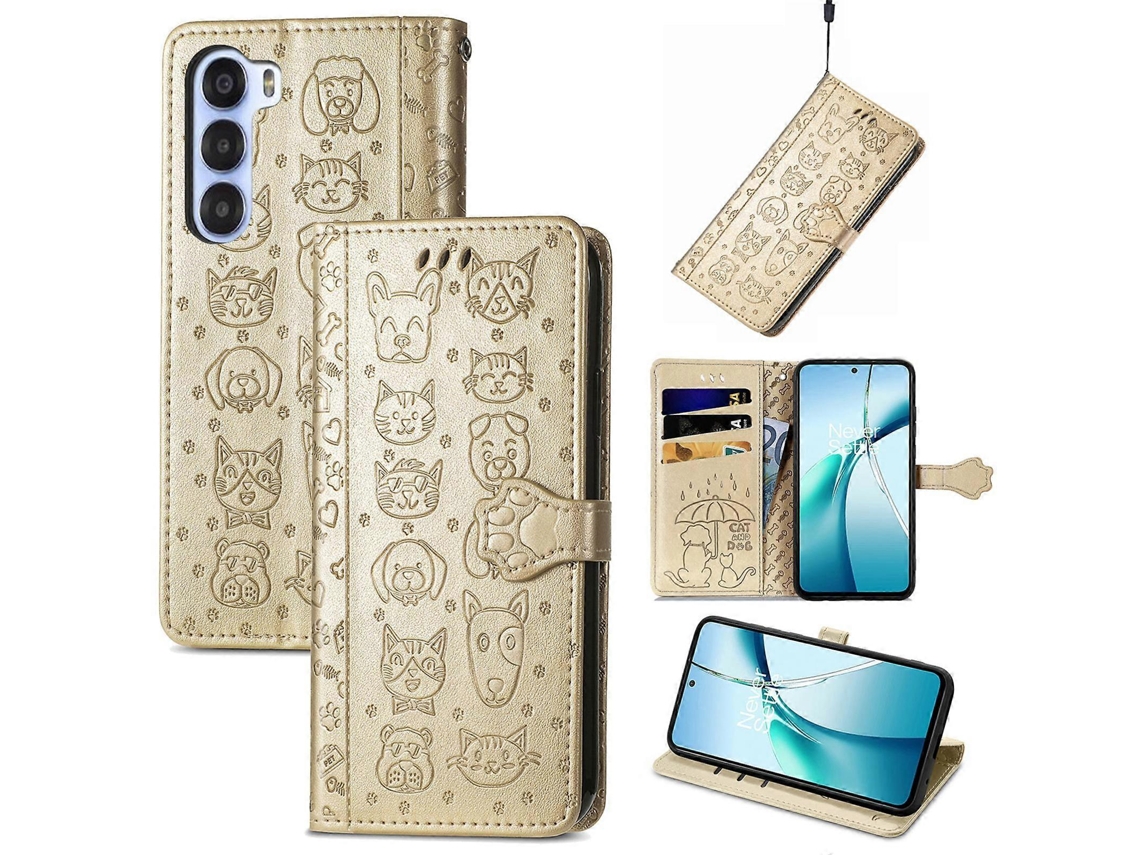 Capa De Couro Para Celular Com Estampa De Gato E Cachorro