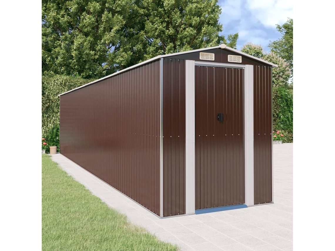 Vidaxl Abrigo De Jardim 192x855x223 Cm Aço Galvanizado Castanho-escuro