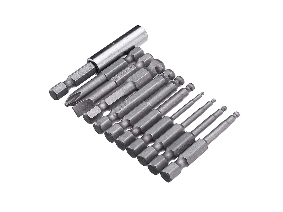 Conjunto de 11 Pontas Chave Fenda com Rolamento de Esferas 50 Mm, Encaixes H1.5/2/2.5/3/4/5/6/8 Ph2