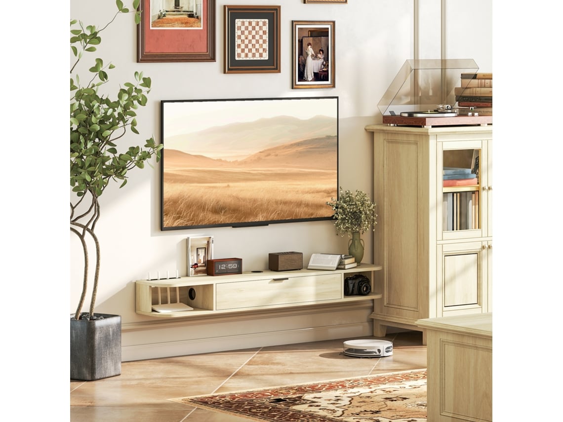 Móvel De Tv Suspenso Com Orifício Para Cabos Estilo Moderno Para Televisão 60 Polegadas 140x24x16 Cm Madeira
