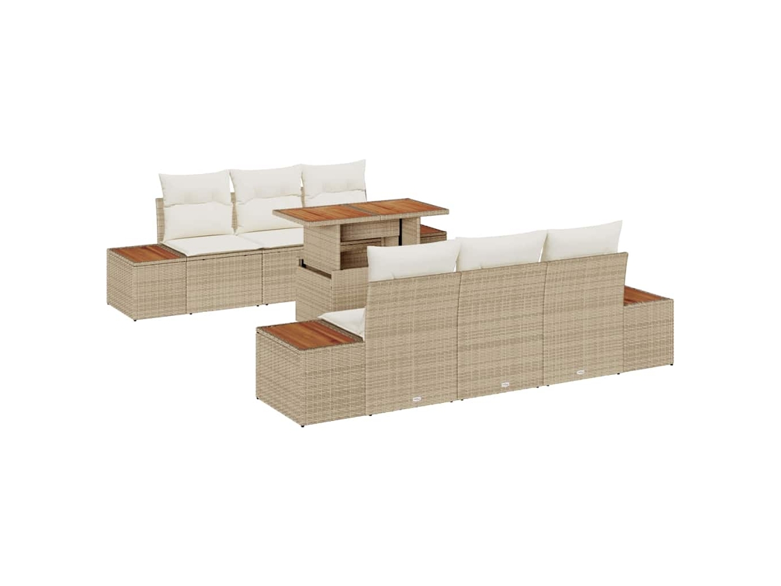 Conjunto 7 Conjunto De Móveis Para Exterior Vidaxl Bege Vime Pe (100 X 55 X 73 Cm)