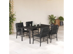Vidaxl 5 Pcs Conjunto de Jantar P/ Jardim C/ Almofadões Vime Pe Preto