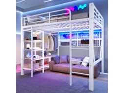 Cama 140x200cm Com Estante Led E Cabideiro Sem Colchão Branco