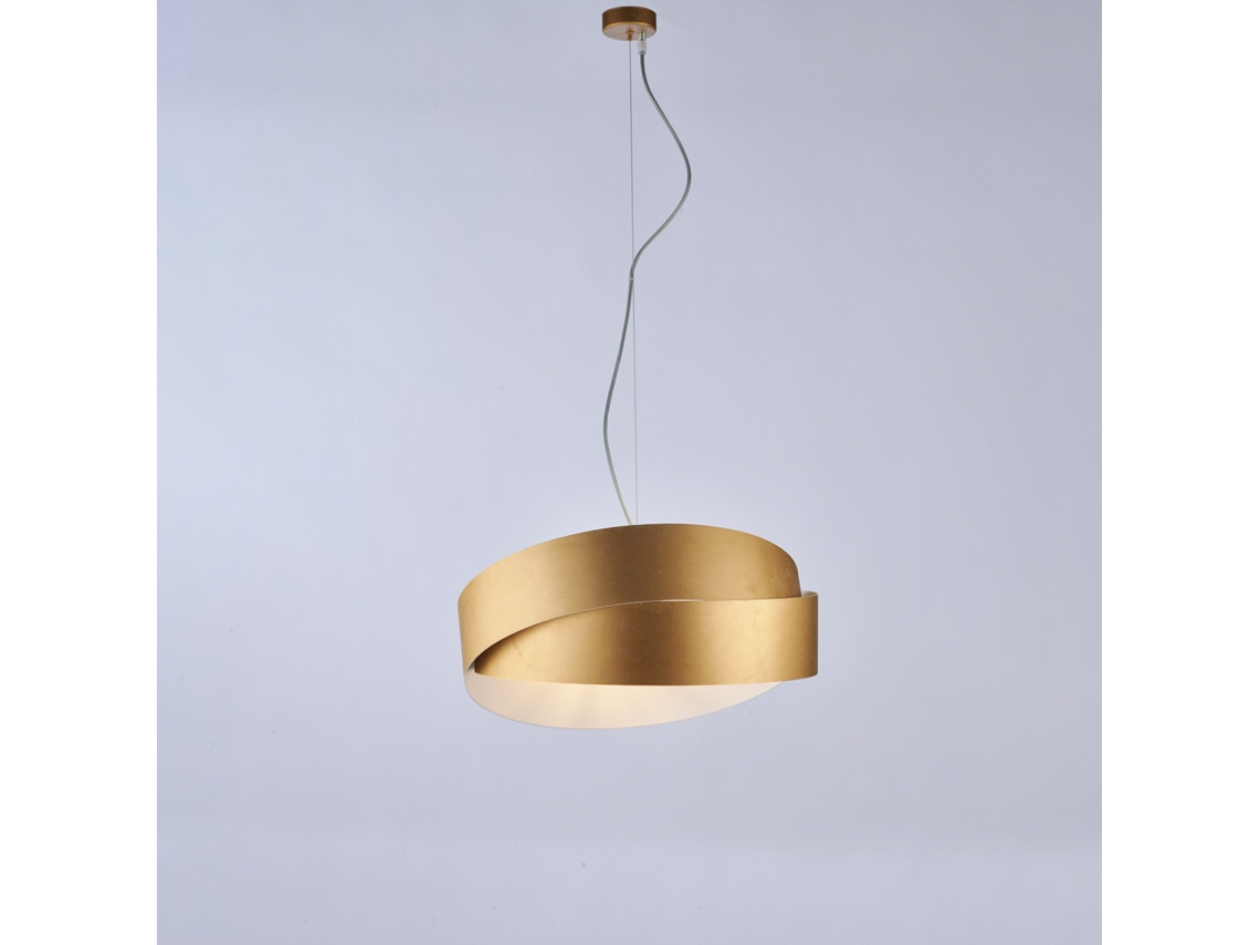 Astro Suspensão Em Ferro Lacado Branco Com Deco Ouro Antigo E Cabo De Aço Ajustável 2 Luzes 122 Ø46 Bl207 2 Bor Belight