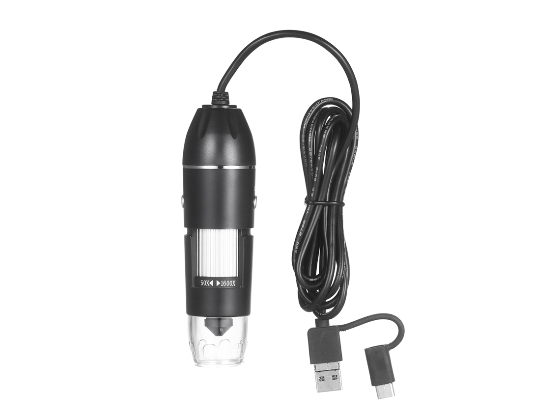 Yuru microscópio Digital Usb 1600x com Luz Led Ajustável e Base 360°, Compatível com Android, Windows e Ios Pc