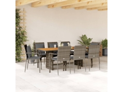 Vidaxl 9 Pcs Conjunto De Jantar P/ Jardim C/ Almofadões Vime Pe Cinza