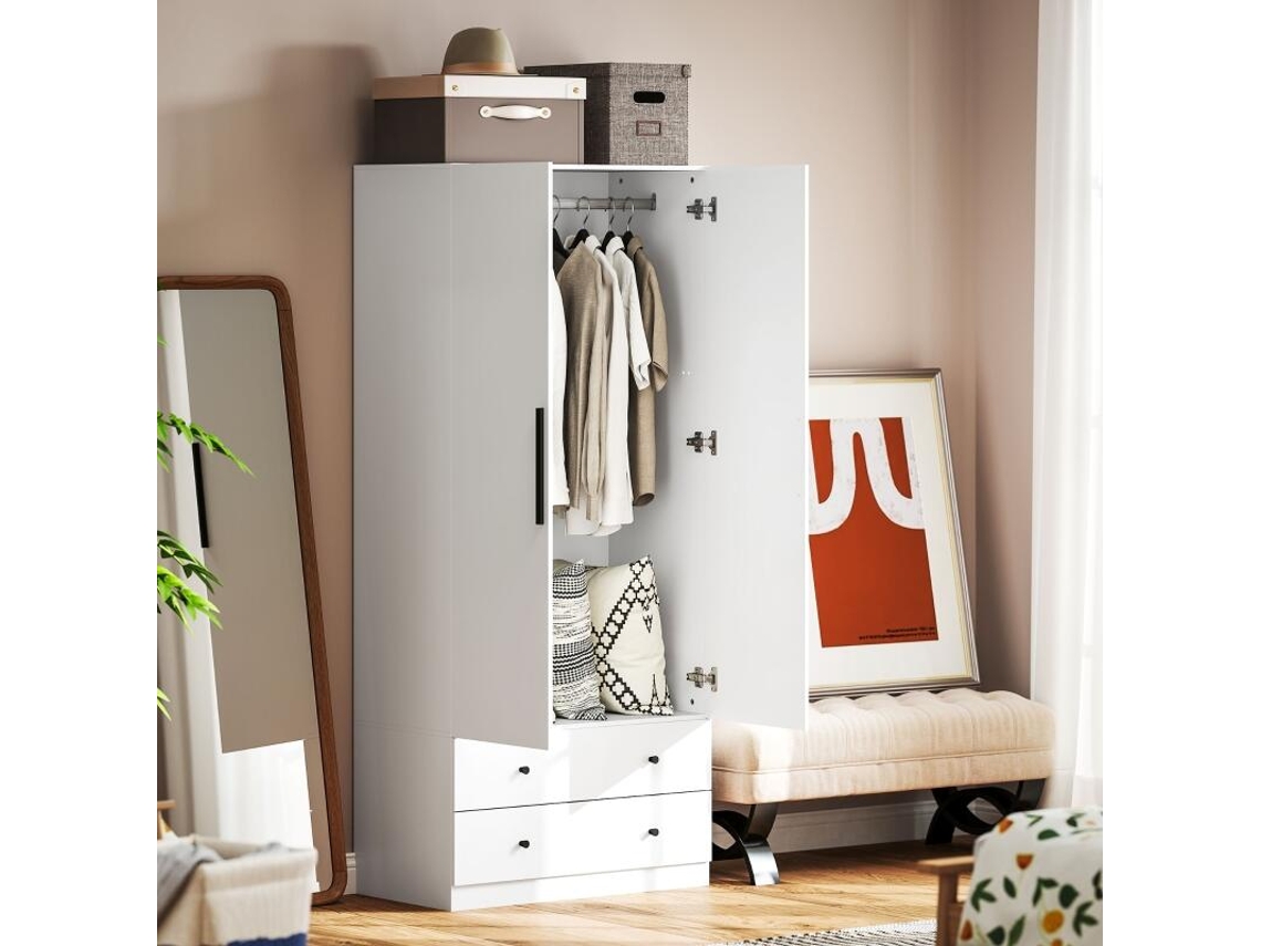 Guarda roupa com 2 Portas, Zona de Pendurar, 2 Gavetas, Aglomerado, Cor Branca ZIWEI STORE