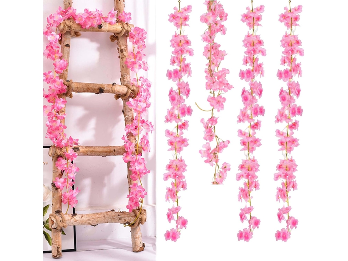 Guirlanda de Flores Artificiais, 4 180 Cm, Plantas Artificiais de Interior, Sakura Rosa Escuro, para Interior AQUAFORGE