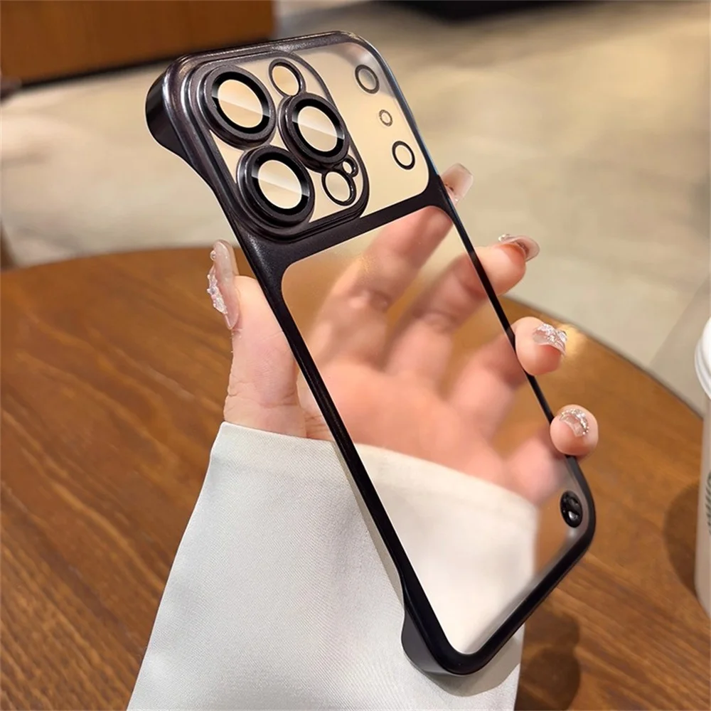 (iphone 15 Pro Preto) Capa Ultrafina E Transparente Fosca Para Celular, Com Design Sem Moldura E Acabamento Metálico Eletroplateado.