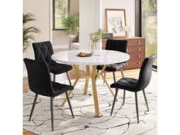 Conjunto Jantar 5pç, Mesa Hexagonal Mármore + 4 Cadeiras Veludo Cinza, Pernas Douradas. Cs