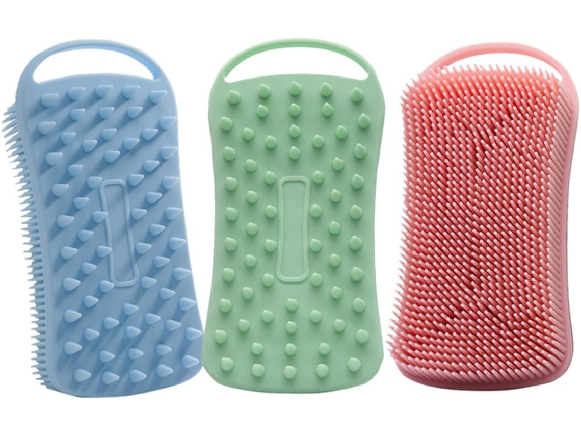Escovas Esfoliantes De Silicone Dupla Face, Macias E Fáceis De Usar, Conjunto Com 3 Unidades Para Cuidados A Pele E O