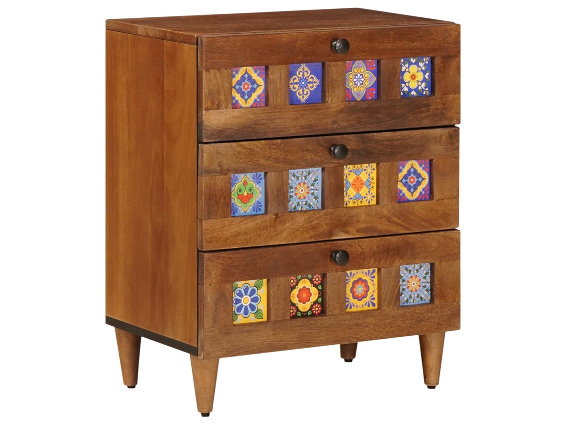 Conjunto 1 Mesa-de-cabeceira Vidaxl Castanho Madeira De Mangueira Maciça (50 X 33 X 62 Cm)