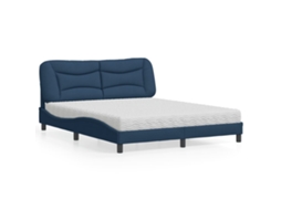 Vidaxl Cama Com Colchão Hvar 160x200 Cm Tecido Azul