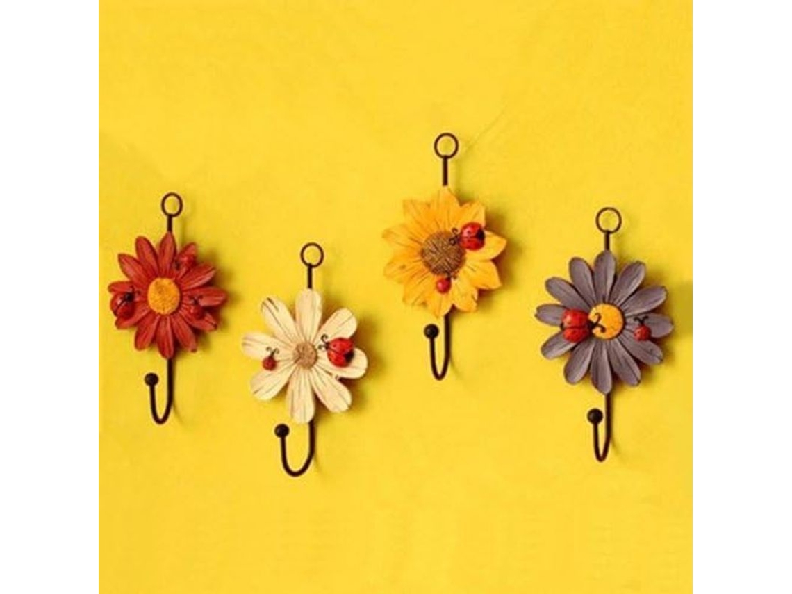 Gancho Decorativo De Parede Com Design De Margarita Em Ferro E Resina Para Pendurar Casacos, Chapéus E Chaves