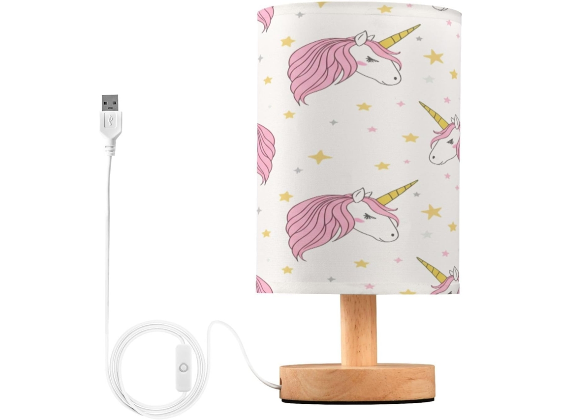 Abajur De Cabeceira Unicórnio Para Quarto, Abajur De Cabeceira Led, Luminária De Leitura Com Portas Usb E Cúpula Tecido