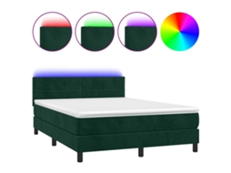 Cama Box Spring com Colchão LED Veludo Verde Escuro MAISON EXCLUSIVE (140x200 cm)
