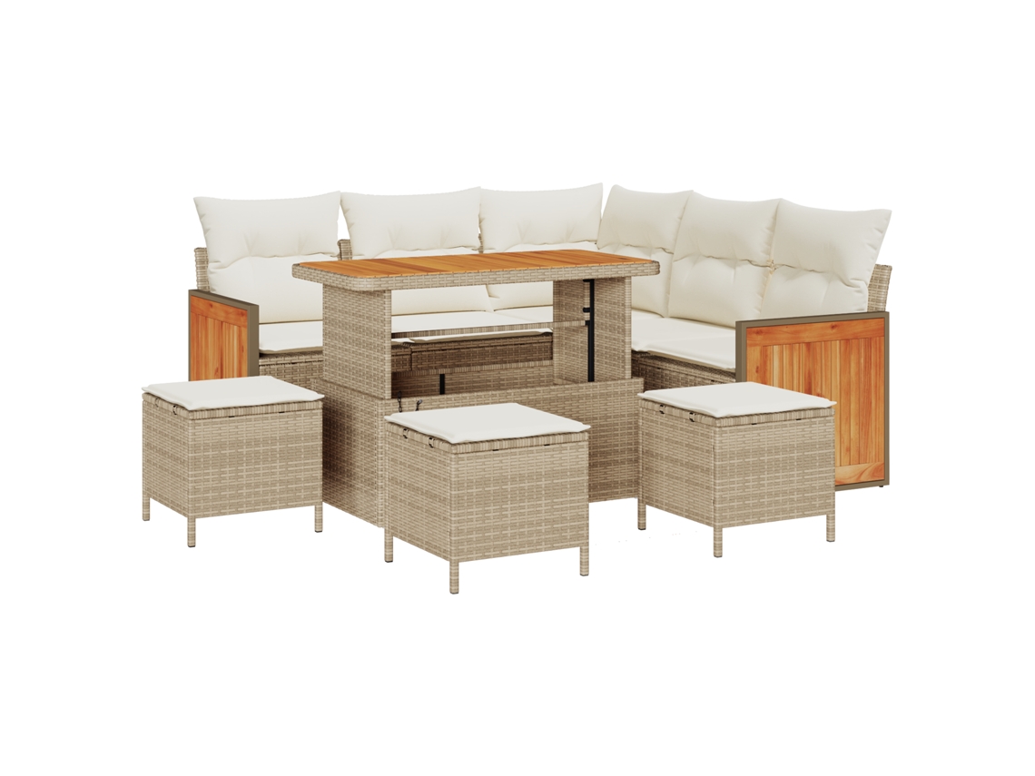 Conjunto 9 Conjunto De Sofá De Jardim Vidaxl Bege Vime Pe (216 X 216 X 85 Cm)