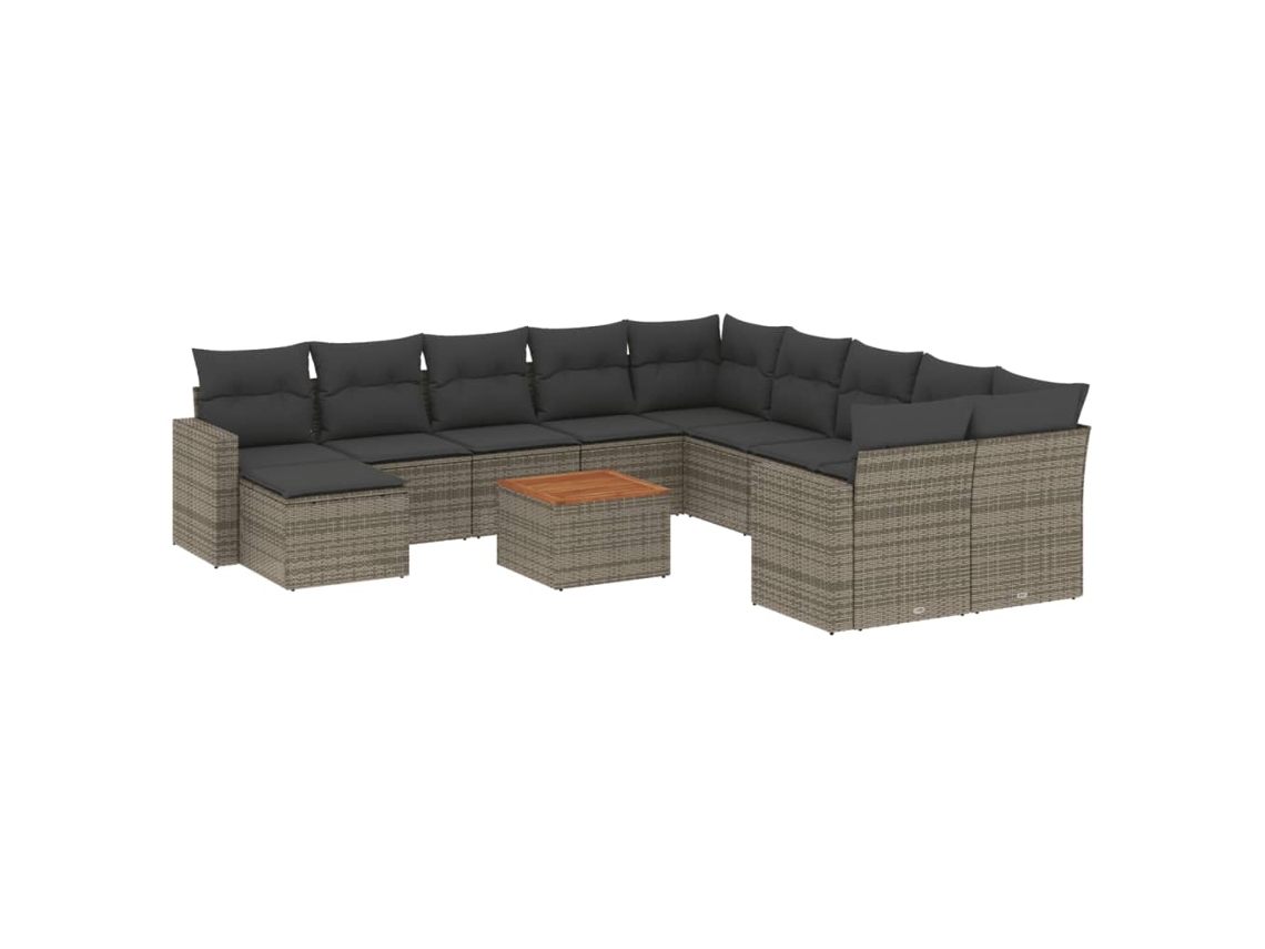 Conjunto de 12 Sofás Jardim com Almofadões Vime Pe Cinzento MAISON EXCLUSIVE