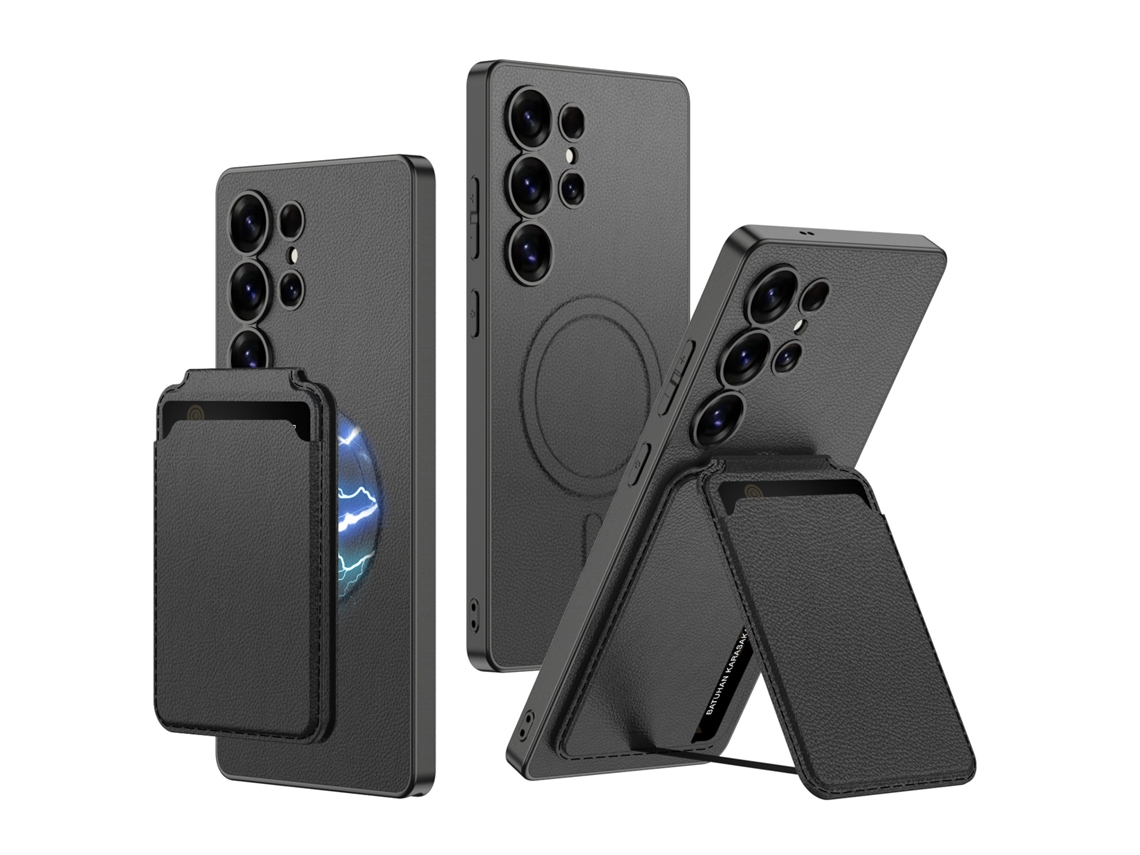 Capa Magnética Hexinyigjly Para Para Samsung S25 Ultra, Pele Com Carteira Removível E Suporte, Slot Para Cartões Preto