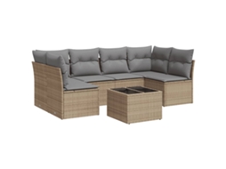 Conjunto de 7 Sofás para Jardim com Almofadões Vime Pe Bege MAISON EXCLUSIVE (7 pcs)