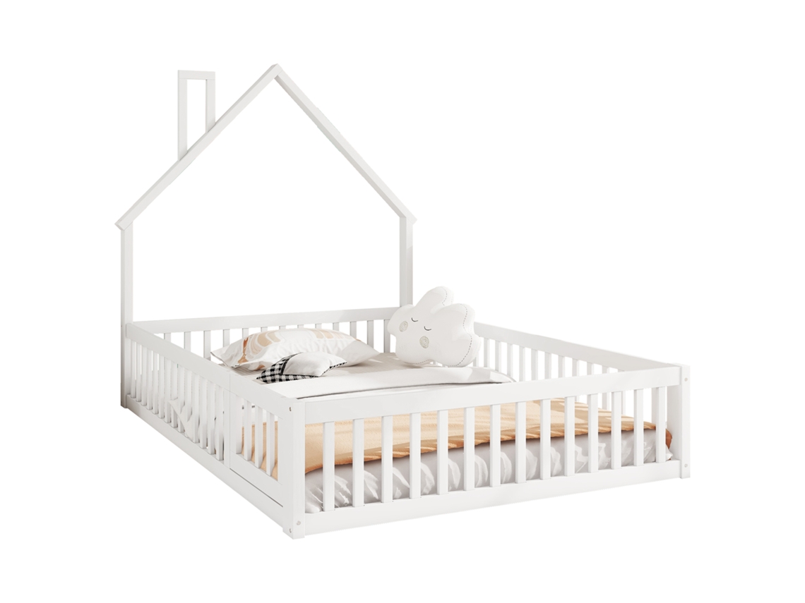 Cama Infantil Estofada 140 X 200 Cm Estilo Minimalista em Madeira de Pinho,formato Chaminé,estrado de Ripas,sem Colchão PAPRIKA