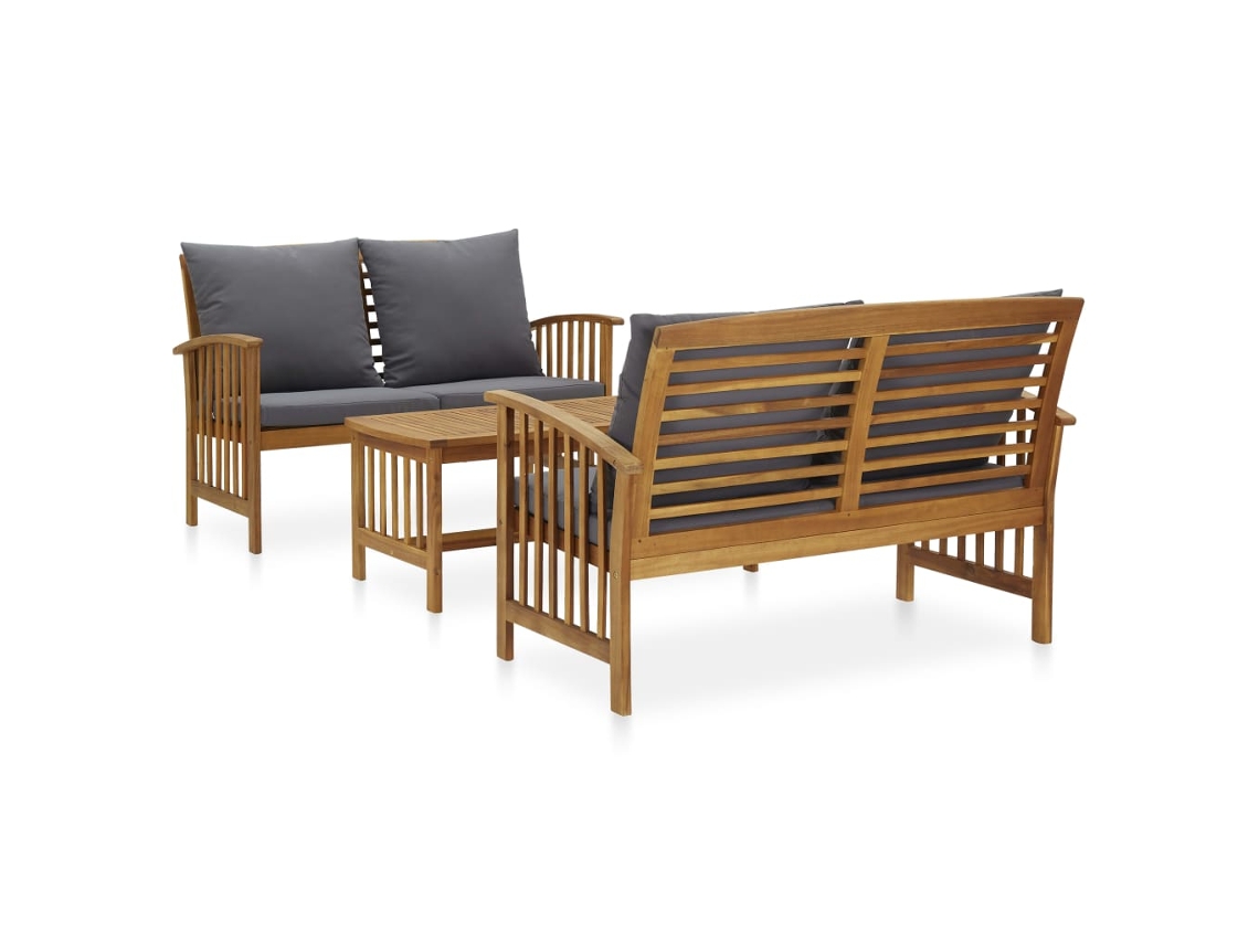 Conjunto Lounge Jardim 3 Peças C/ Almofadões Acácia Maciça Dkd Home Decor
