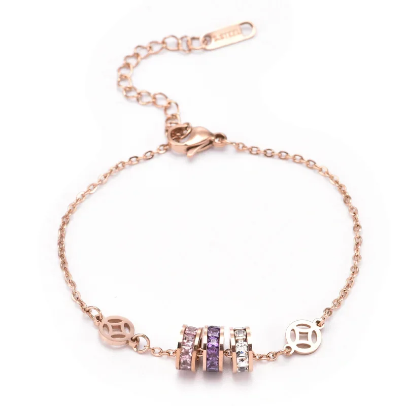 Pulseira Em Ouro Rosa Com Sino De Vento E Cristais, Presente De Festa Três Em Um À Prova De Explosões