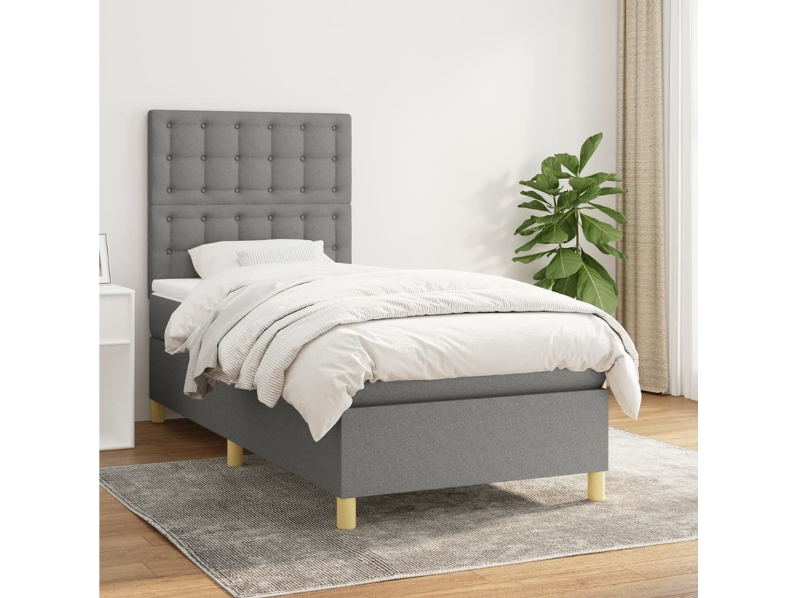 Vidaxl Cama Com Molas/colchão 100x200 Cm Tecido Cinza-escuro