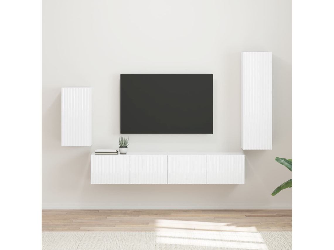 Vidaxl Conjunto De Móvel De Tv 4 Unid. Branco Brilhante