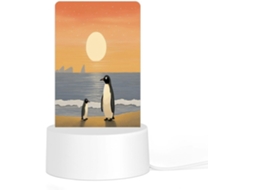 Luminária Noturna De Led Em Acrílico Com Base Plástica Encaixável, Apresentando Dois Pinguins Impressos Com Imagens Dos