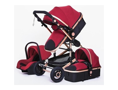 Luxcar Trio Pack 3 em 1, carrinho de bebê combinado, cor Borgonha, estrutura alta com absorção de impacto, assento de carro dobrável e reversível, rodas inacessíveis