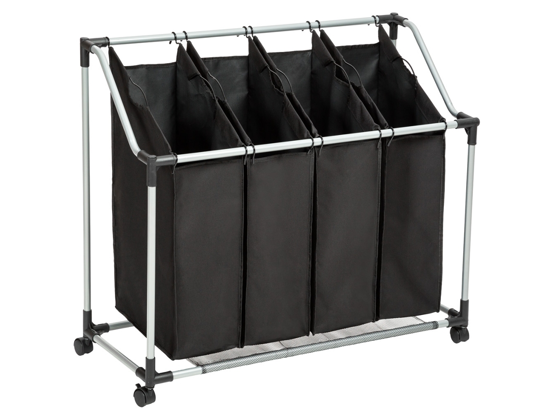 Cesto De Roupa Suja Tectake Com 4 Compartimentos, Tfrf Preto, Para Organizar E Guardar Roupa Suja De Forma Prática