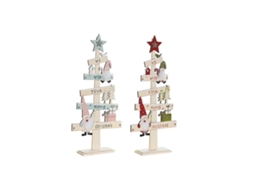 Árvore de Natal de madeira vermelha e rosa Dkd Home Decor, 17,5 x 5 x 38 cm (pacote com 2)