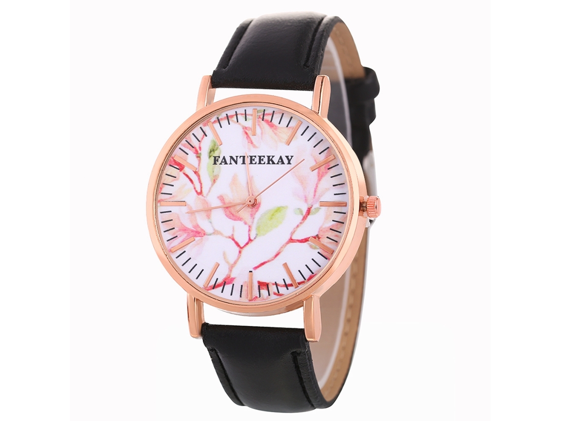 Reloj De Pulsera Para Mujer Zhoulianfa De Cuero Pu Dial Redondo Analógico De Quartzo Negro