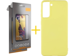 Capa e 2 Películas de Vidro Full Samsung S21 SKYHE Silicone Líquido Amarelo