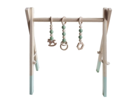Jogo de Ginástica de Madeira Quadro Sensorial Brinquedo de Puxar Anel para Bebê Verde