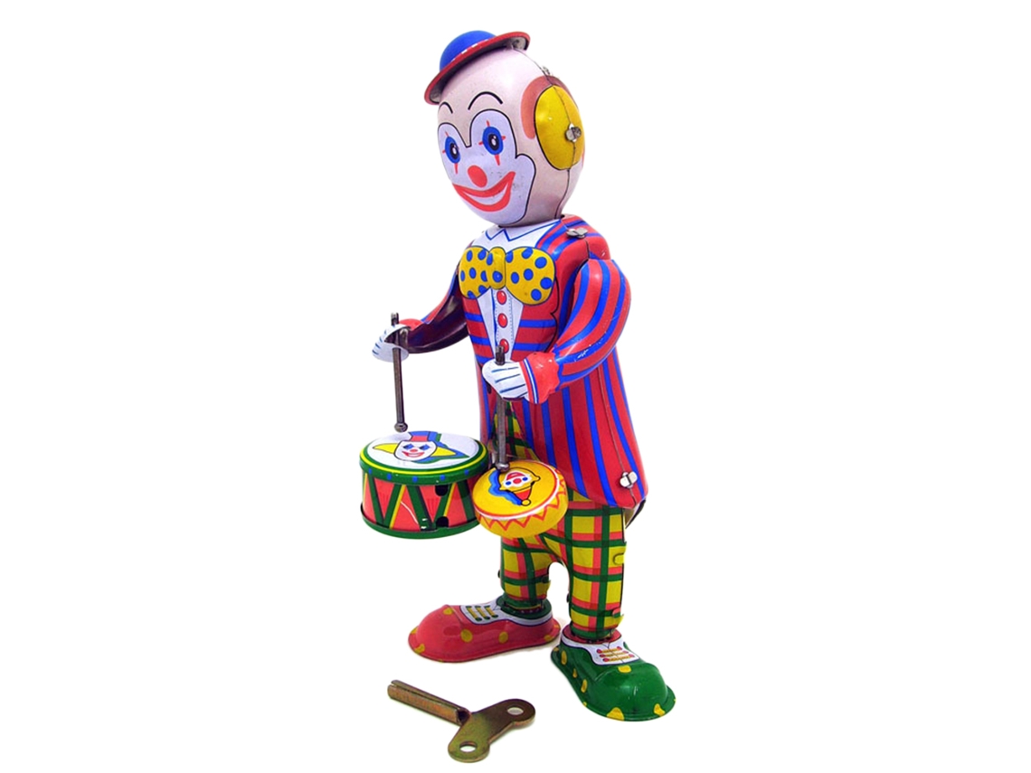 Mali brinquedo de Palhaço Baterista de Lata com Mecanismo de Chave Colecionável Vintage para Presente