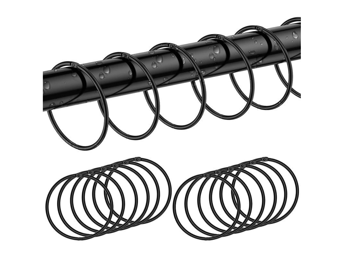 2026 12 Anéis de Cortina de Banho Preto, Aço Inoxidável, Resistente À Corrosão, Design Redondo, para Banheiro