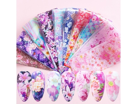 10 Transferência De Flores Manicure Decoração Folha De Unhas Adesivos De Arte Decalques Holográficos Art Lalic