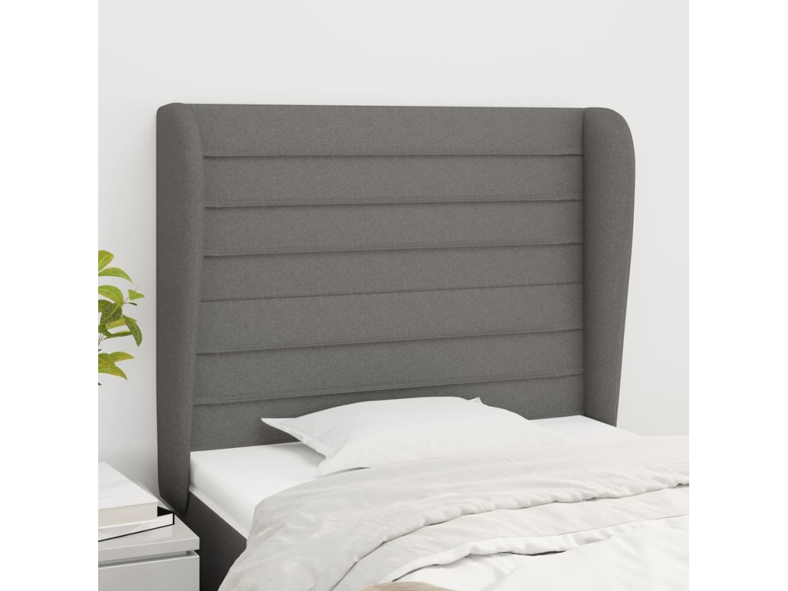 Vidaxl Cabeceira Cama C/ Abas Tecido 103x23x118/128 Cm Cinzento-escuro