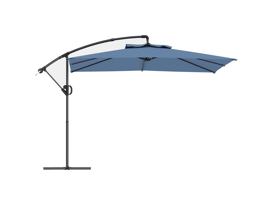 Guarda sol Quadrado de Consola com 3x3m, Manivela, Base Cruzada, Inclinação e Rotação 360°, Lona 180g/m² na Cor Azul