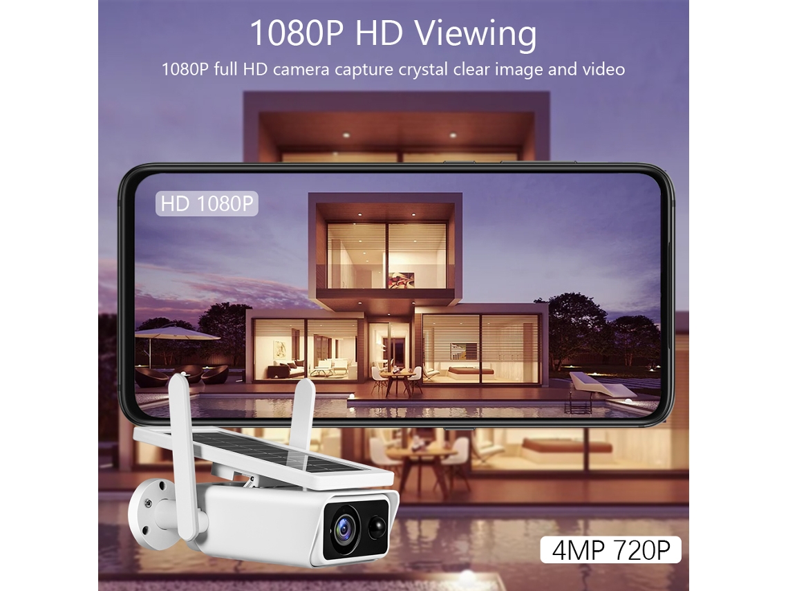 Câmera de Segurança Solar Externa 4mp Sem Fio Wifi com Visão Noturna e Detecção de Movimento Ip66