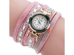 Relógio Feminino de Pulseira com Quartzo, Pulseira Pu e Pedras de Circonita, Rosa